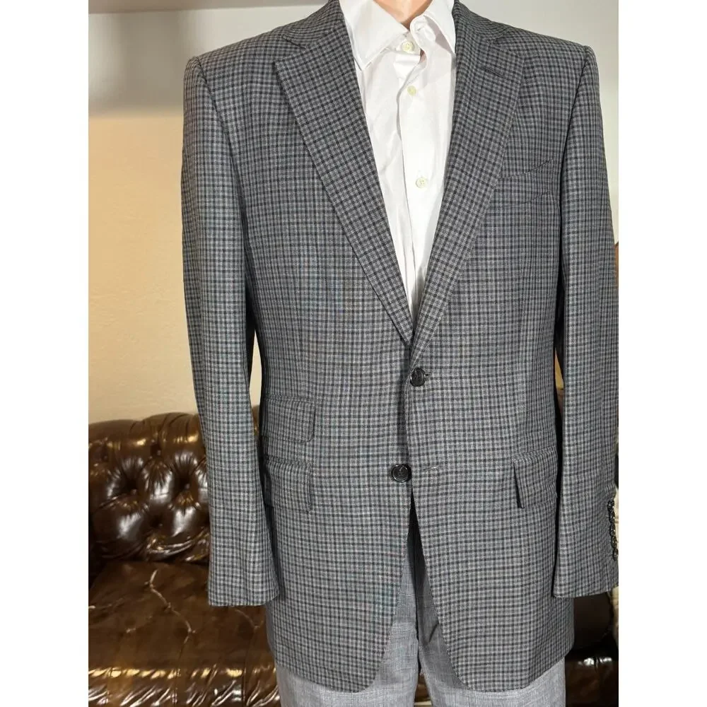 Tom Ford Guncheck Gray Suit Jacket Sportcoat 50R 40R EUC Men's Wool Switzerland